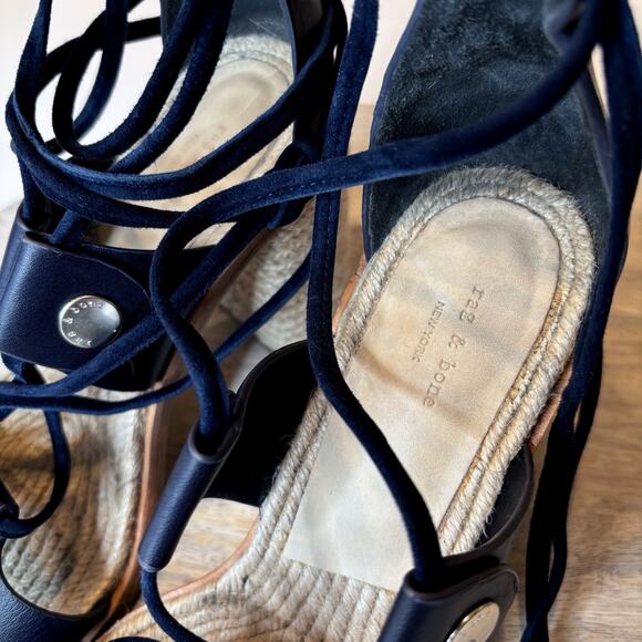 Rag & Bone Women's Eden Navy Blue Leather Lace-Up Sandals Heels US Size 7 EU 38 - Picture 5 of 11